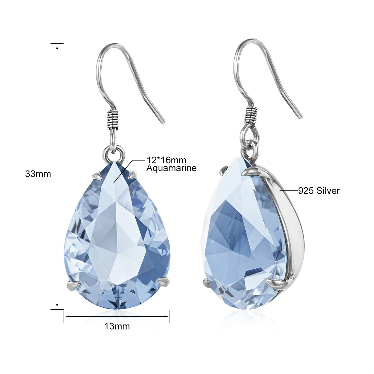Damen-Ohrringe Tropfenform Aquamarin Blau Silber 925 Hochwertiger Luxus Schmuck Für Sie Geschenkidee