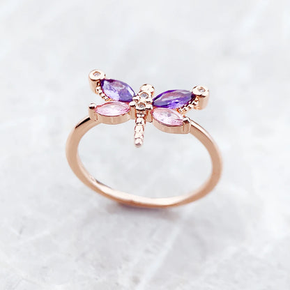 Damen-Ring Libelle Roségold trendig aus Sterlingsilber
