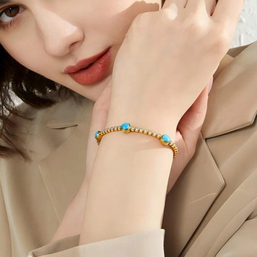 Damen-Tennisarmband mit Türkis-Zirkonia aus Edelstahl
