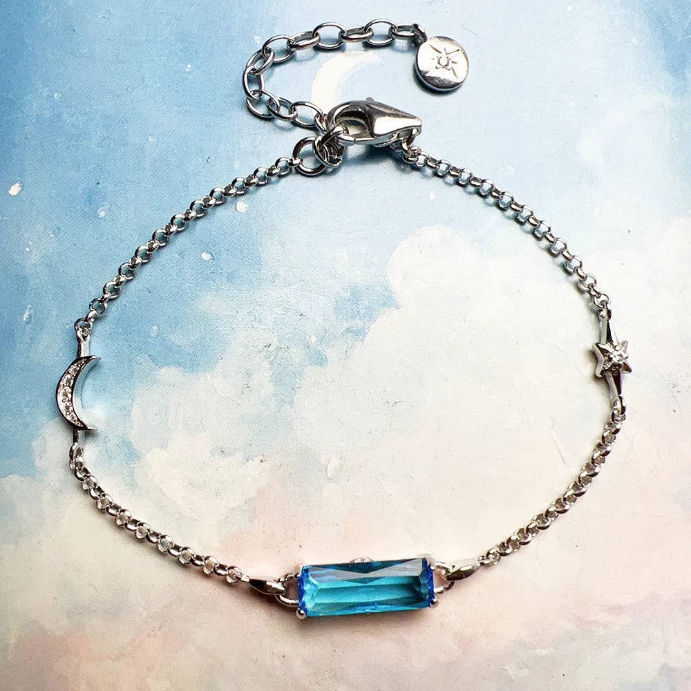 Damen-Armband Mond Stern blauer Stein aus Sterlingsilber