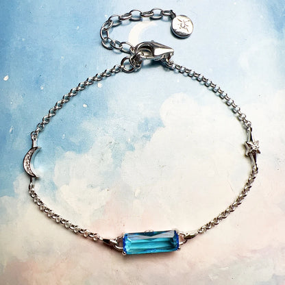 Damen-Armband Mond Stern blauer Stein aus Sterlingsilber
