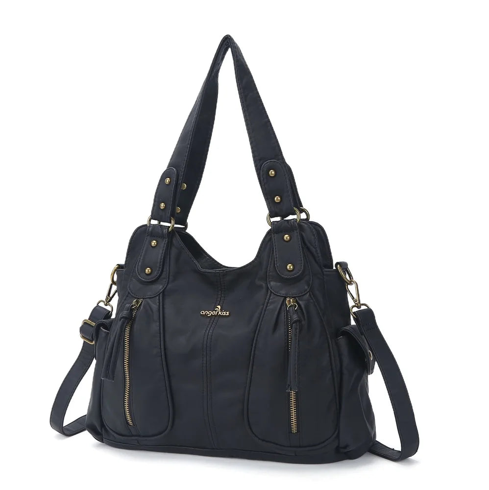 Damen-Handtasche aus PU-Leder Großes Crossbody-Design Vintage-Stil mit Reißverschluss Innenfach