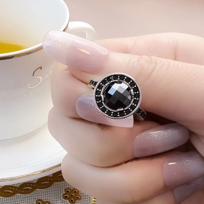 Damen-Ring Luna schwarz Solitär glamourös aus Sterlingsilber