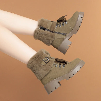 AIYUQI Women Snow Boots Platform New Rabbit Female Winter Boots Fashion Large Size Non-slip Genuine Leather Women Ankle Boots