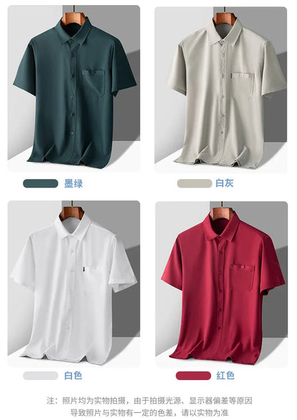 Kurzärmeliges Herren-Poloshirt aus Eisseide – bügelfreies, lässiges Strandoberteil für Herren mittleren Alters