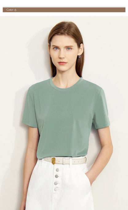 Damen T-Shirt im minimalistischen Stil mit lässigem O-Ausschnitt und kurzen Ärmeln