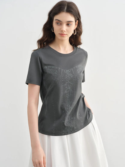 Damenbluse mit V-Ausschnitt und langen Ärmeln aus Jacquardstoff im chinesischen Stil mit Knopfleiste – in zwei Farben erhältlich.