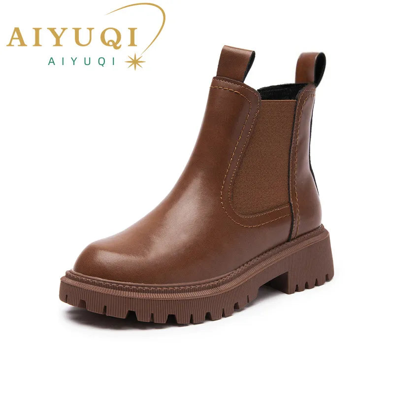 Braune Chelsea-Boots aus Leder, elastischer Einsatz, robuste Profilsohle