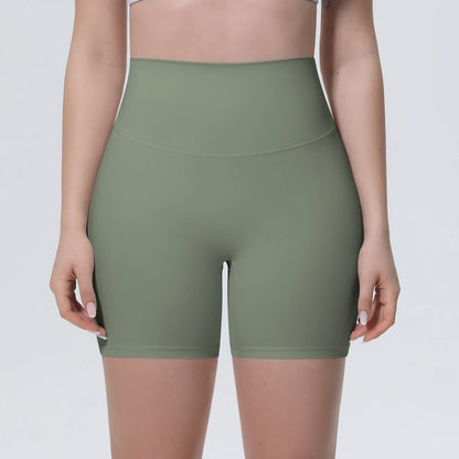 Olivegrüne Yogashorts für Damen mit breitem Bund, schnelltrocknend und bequem