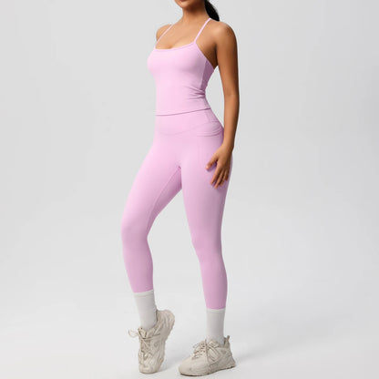 Damen-Sportset (2-teilig) in Rosa: Trägershirt und Leggings im Slim-Fit