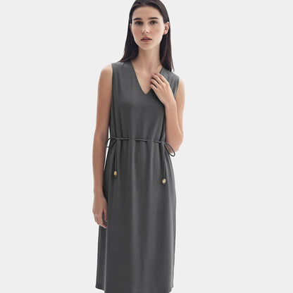 Komfortables Sommer Damen Kleid V-Ausschnitt Kordelzug