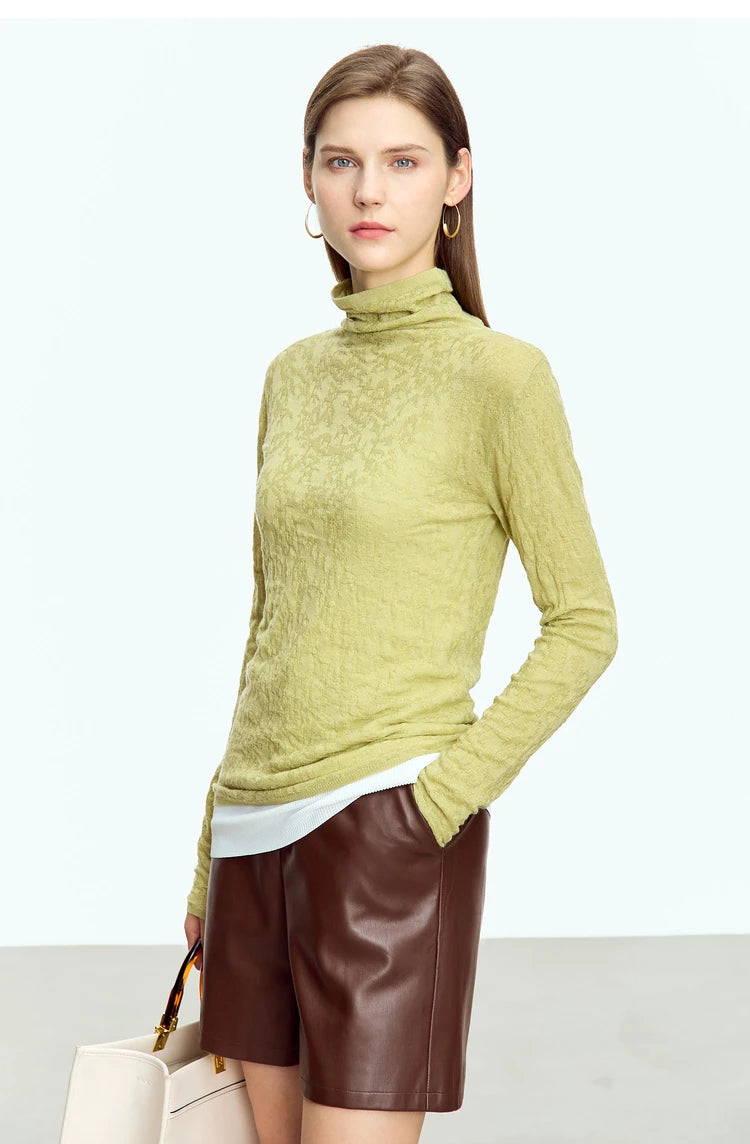 Damen-Rollkragenpullover Wolle Slim einfarbig Büro Winter