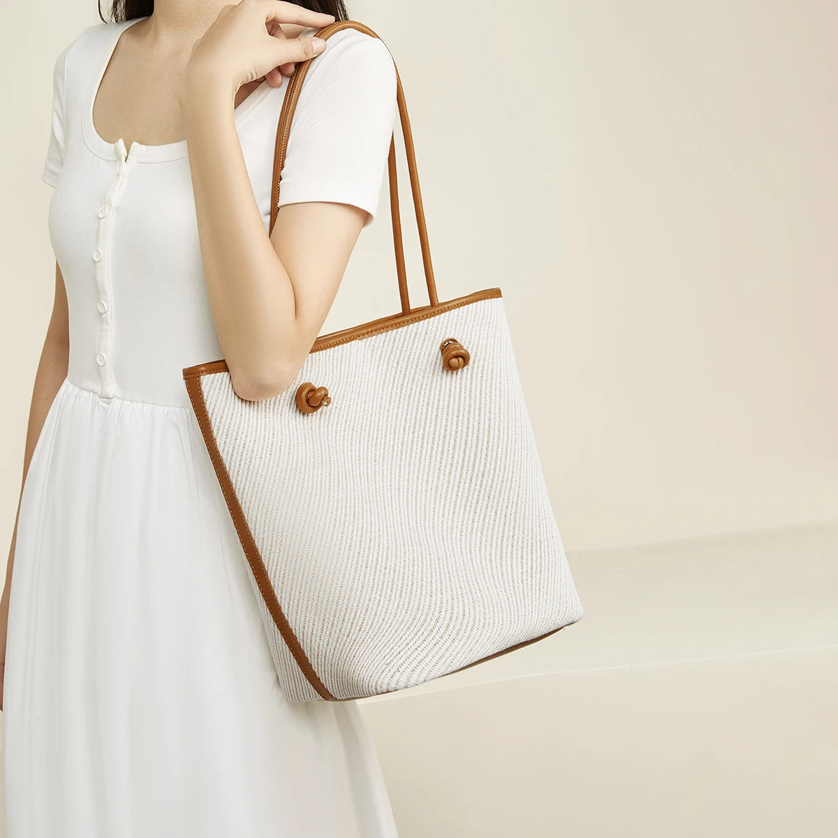 Damen Schultertasche aus Stoff im Bucket-Stil Casual Große Tasche