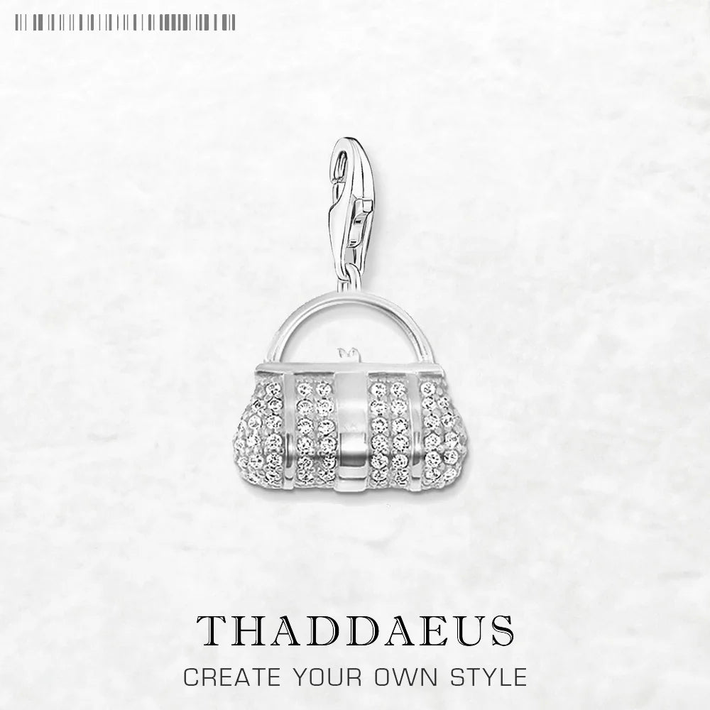 Damen-Charm-Anhänger Tasche weißer Stein elegant aus Sterlingsilber