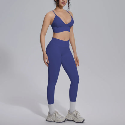 Yoga-Set für Damen mit gepolstertem Sport-BH und Leggings, dunkelblau
