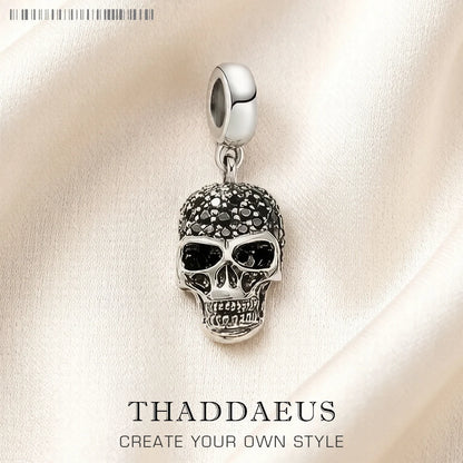 Schädel-Anhänger aus 925 Sterlingsilber mit schwarzen Steinbesatz und Totenkopf-Design