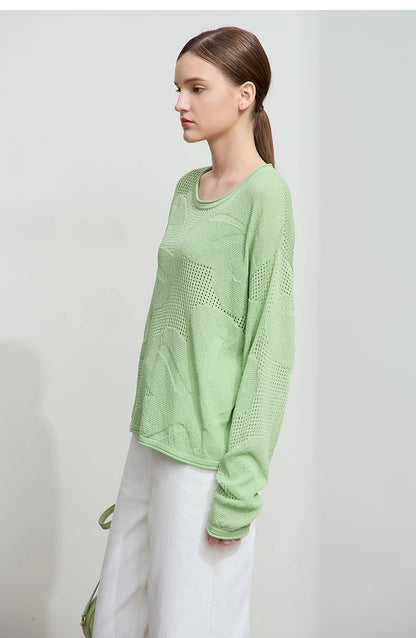 Damen-Rundhalspullover Aushöhlung Jacquard Viskose locker Frühling