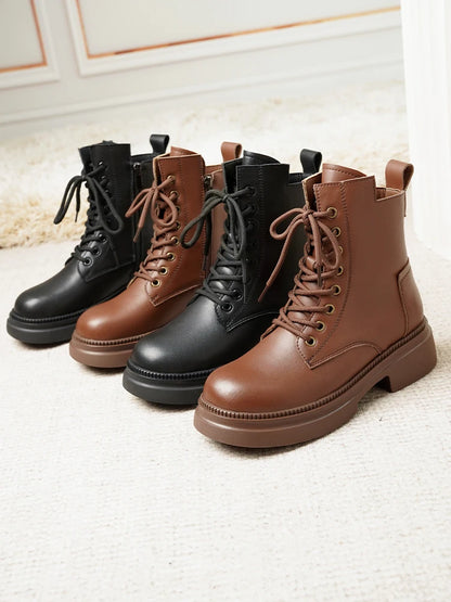 Damen Stiefeletten aus echtem Leder im Retro-Stil mit quadratischem Absatz