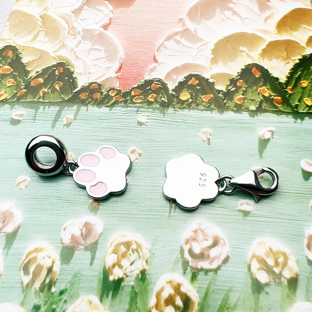 Damen-Charm-Anhänger rosa Pfote süß niedlich aus Sterlingsilber