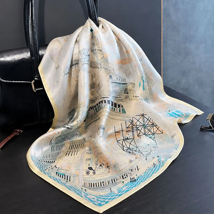 Damen Seidenschal 53cm klein quadratisch Haarband Kopftuch Halstuch Bandana C
