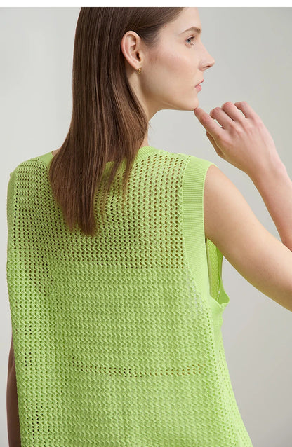 Damen V-Ausschnitt Pullover Viskose ärmellos Lochmuster Sommer