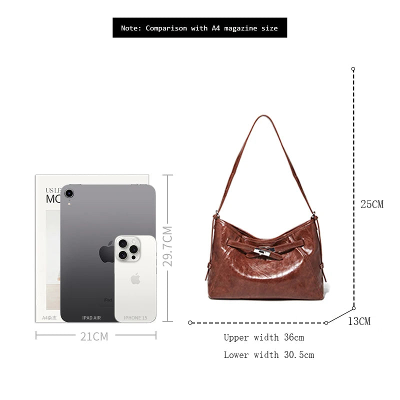 Damen-Hobo-Tasche aus PU-Leder mit Großem Stauraum für Alltag und Freizeit Geeignet als City-Tasche