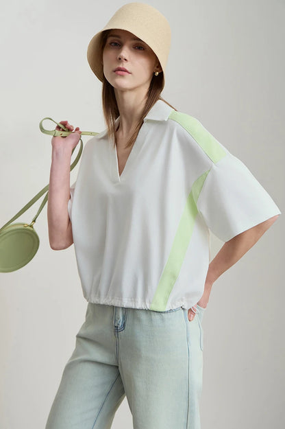 Damen T-Shirts im minimalistischen Stil mit neuem V-Ausschnitt und kurzen Ärmel