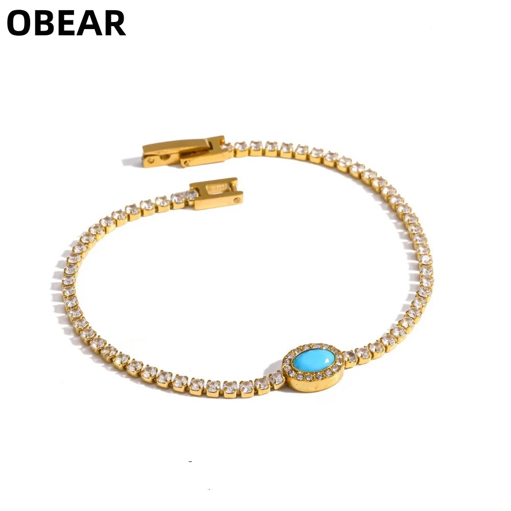 Damen-Tennisarmband mit Türkis-Zirkonia aus Edelstahl