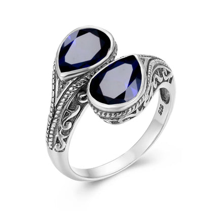 Damen-Ring tropfenförmiger Smaragd in Silber mit goldfarbener Beschichtung Ideal Als Hochzeits- oder Festgeschenk