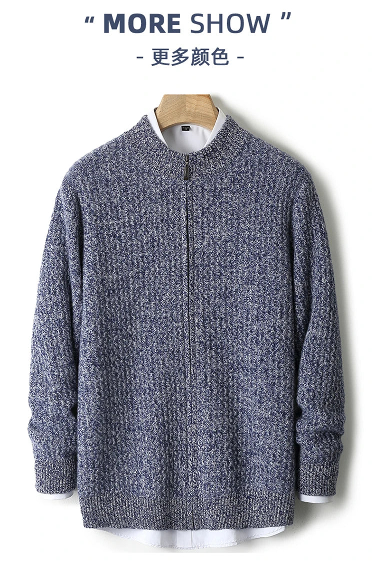 2025 Herbst und Winter Pullover aus reiner Wolle für Herren, neue Strickjacke mit Reißverschluss, Mantel, halb Stehkragen, lockeres Freizeithemd, AB-Farbstrickwaren