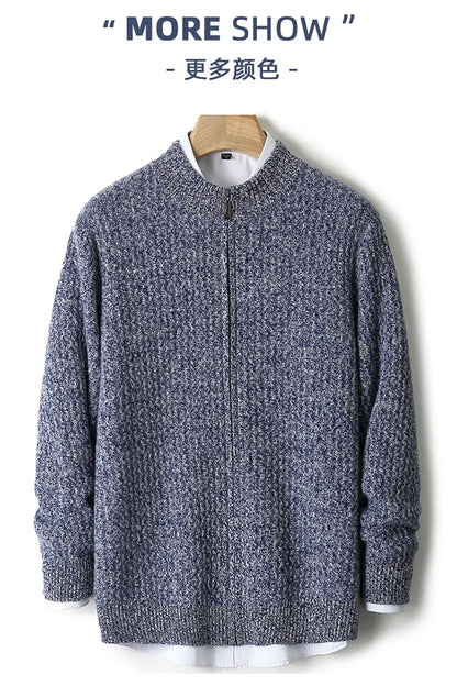 2025 Herbst und Winter Pullover aus reiner Wolle für Herren, neue Strickjacke mit Reißverschluss, Mantel, halb Stehkragen, lockeres Freizeithemd, AB-Farbstrickwaren