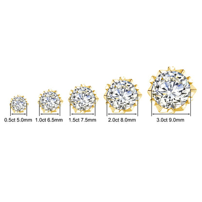 Damen-Moissanit-Ohrstecker mit Zertifikat 1 Ct 6,5 mm Gelbgold-Plattierung Silber 925