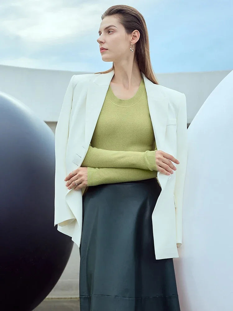 Damen-Strickpullover in Grün mit U-Ausschnitt und langen Ärmeln