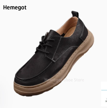 Thick-Soled Men's Shoes Retro British Style Non-Slip Leather Shoes Men's Shoes Wear-Resistant Solid Color Handmade Men's Shoes