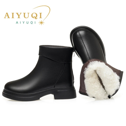 Frauen Schnee Stiefel aus echtem Leder mit warmem Futter aus Wolle