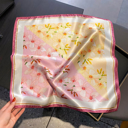 Damen Seidensatin Schal 53cm quadratisch Blumenprint Kopftuch Hijab Bandana L