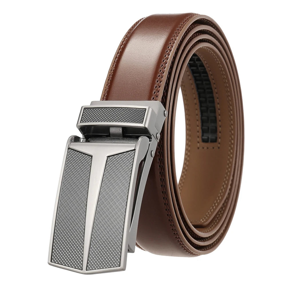 Herren-Gürtel Aus Echtem Leder Mit Automatischer Schnalle Braun 130 cm Länge 3,0 cm Breite