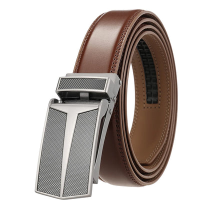 Herren-Gürtel Aus Echtem Leder Mit Automatischer Schnalle Braun 130 cm Länge 3,0 cm Breite