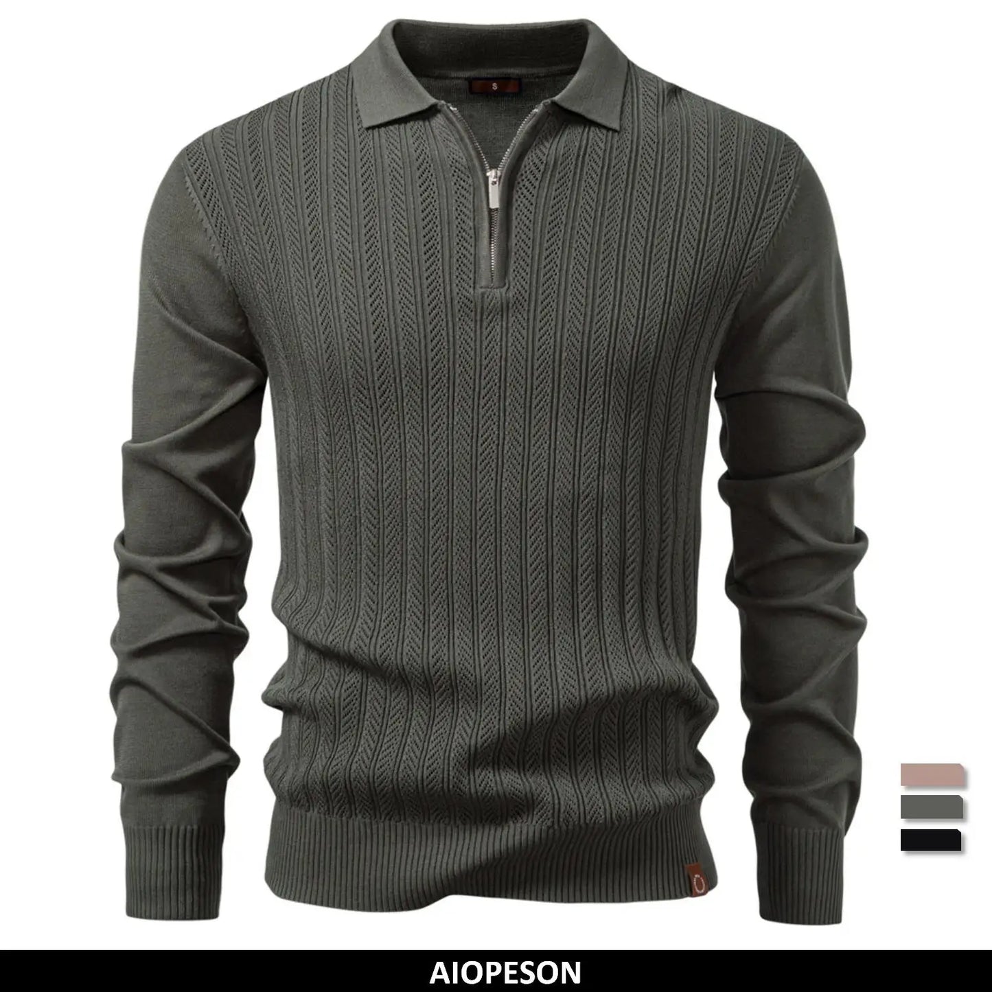 Premium Herren Polo Sweatshirt Langarm Slim Fit Reißverschluss Business Style