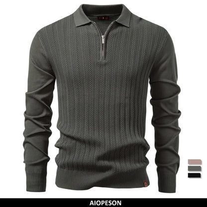 Premium Herren Polo Sweatshirt Langarm Slim Fit Reißverschluss Business Style