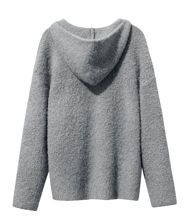 Damen-Kapuzenpullover Wolle Reißverschluss locker dick warm Winter
