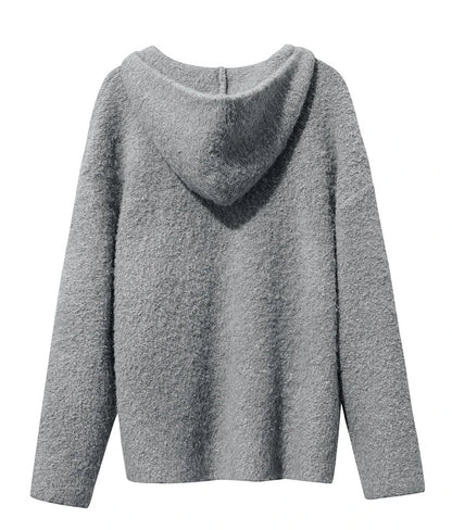 Damen-Kapuzenpullover Wolle Reißverschluss locker dick warm Winter