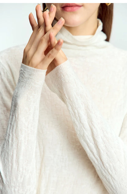 Damen-Rollkragenpullover Wolle Slim einfarbig Büro Winter