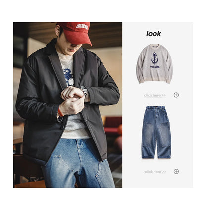 Herren Anzugjacke Verdickte Reverskragen Warmer Mantel Vielseitige Oberbekleidung Herbst Winter