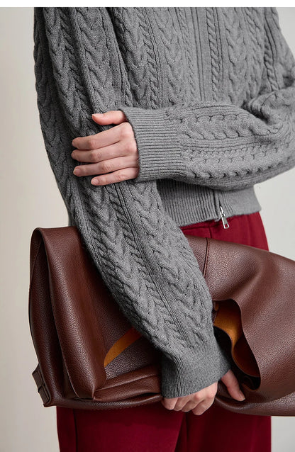 Damen-Rollkragen-Strickjacke Reißverschluss schlank Herbst