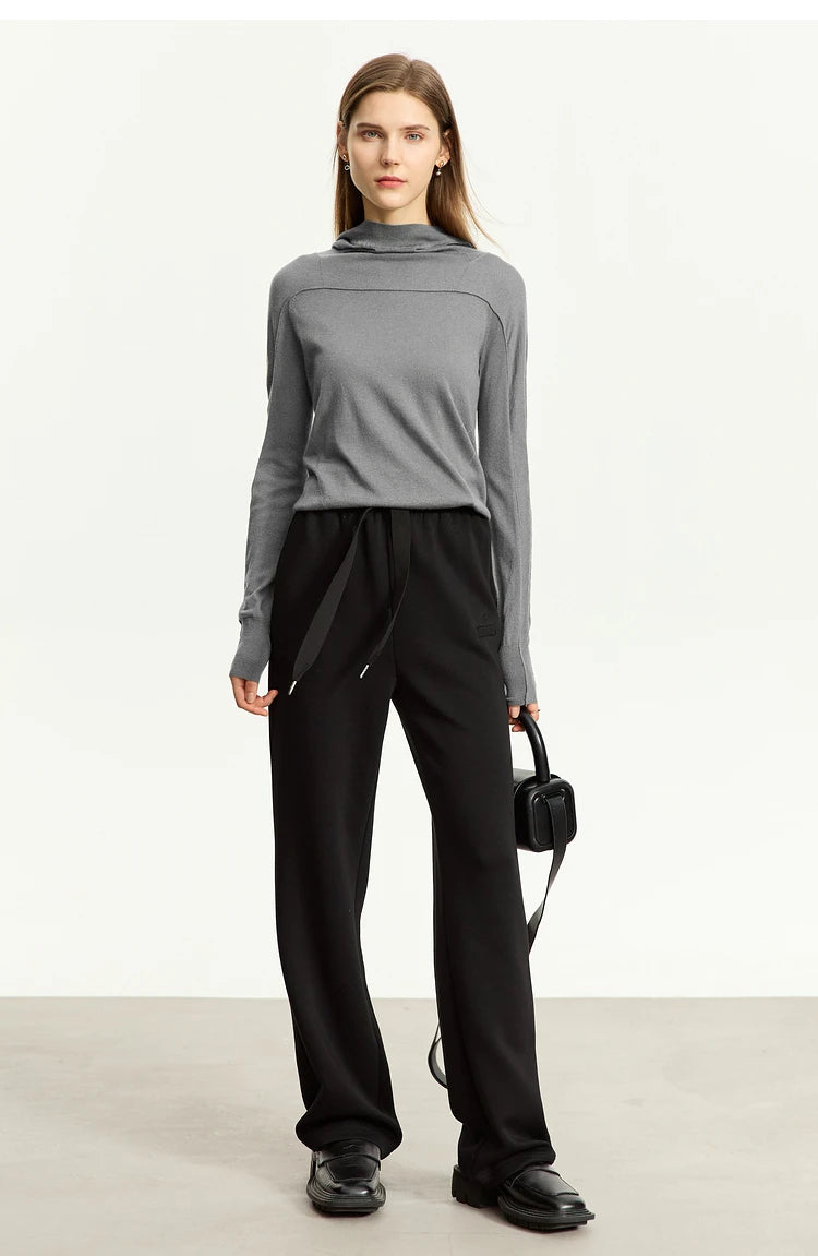 Damen-Kapuzenpullover Wolle Slim Stehkragen-Splicing Büro Herbst-Winter