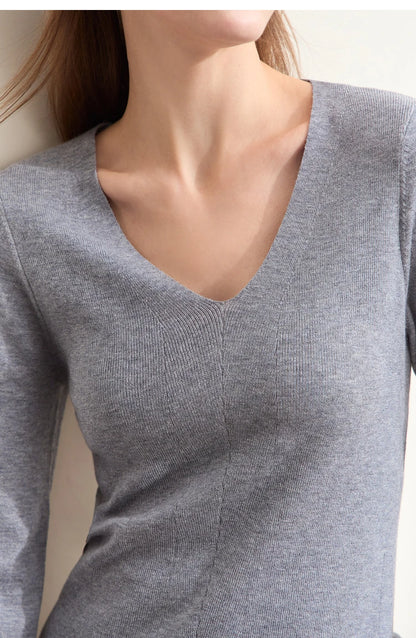 Damen V-Ausschnitt Pullover Wolle-Seide Slim Pendler Herbst