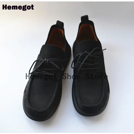 Black Flats Men Shoes Classic British Style Men's Casual Leather Shoes for Outdoor Camping Anti-Slip Leather Handmade Men Shoes