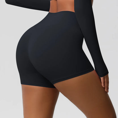 Damen-Sportshorts mit hoher Taille, schwarz, eng anliegend, glattes Stretchdesign