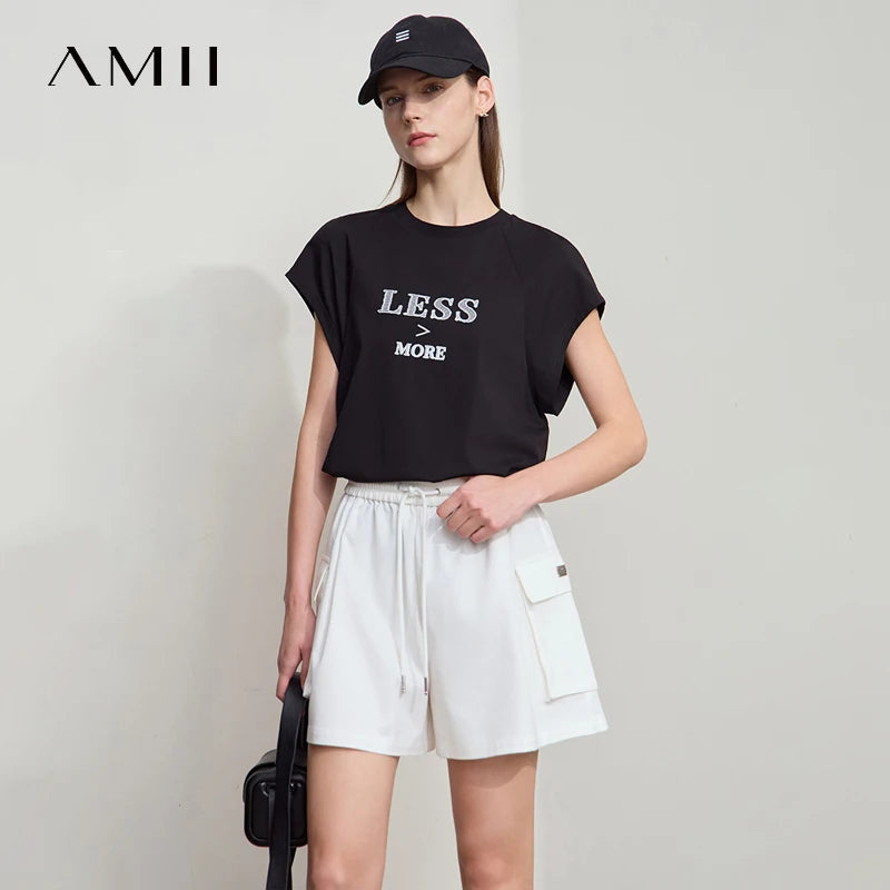 Damen Casual T-Shirt aus loser Seide mit Stickerei und Rundhalsausschnitt